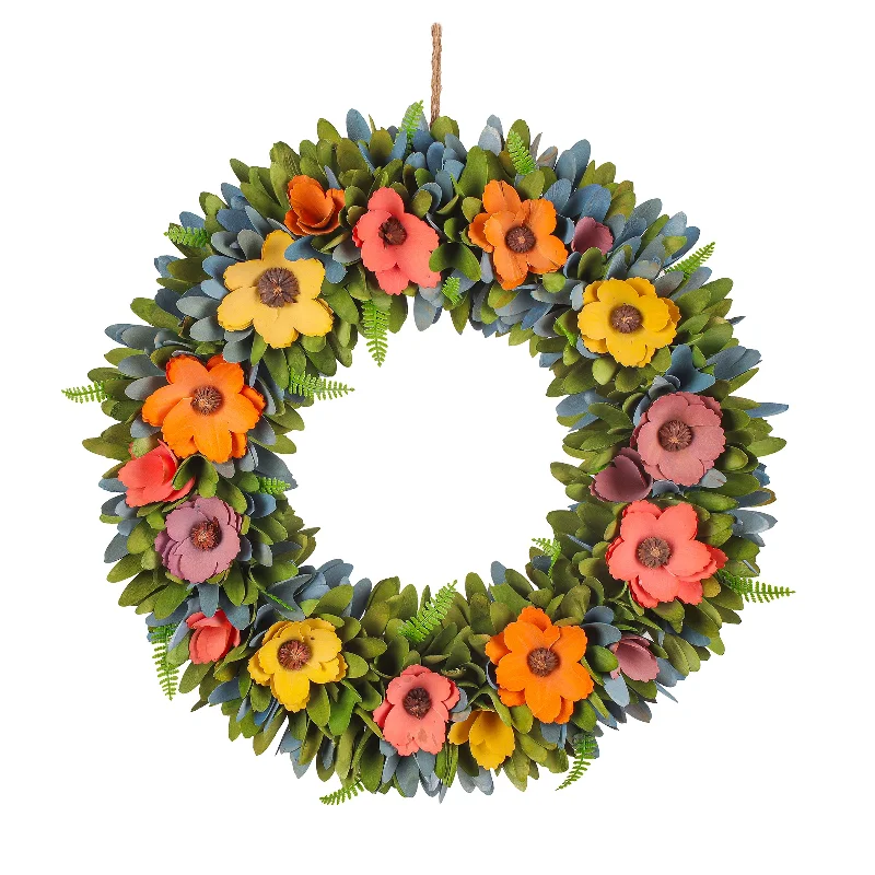 Christmas Warm Drinks 18" Spring Multicolor Floral Wreath with Fern