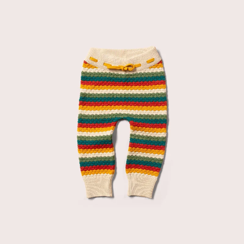 Christmas Winter Wonderland Decor Honeycomb Rainbow Striped Tie Waist Knitted Joggers