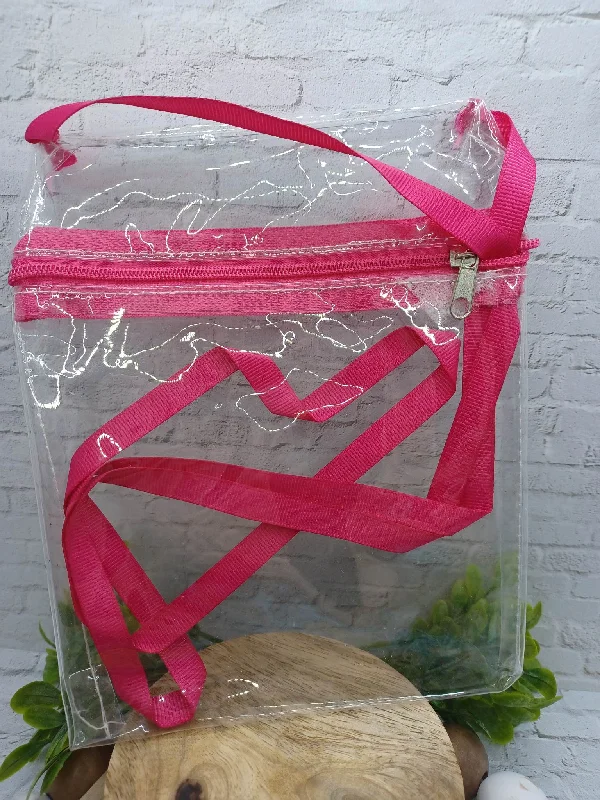 Christmas Tree Snowflakes Hot Pink Clear Zippable Crossbody Bag