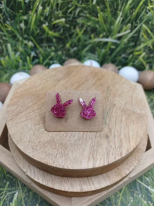 Christmas Gifting Joy Hot Pink Glitter Bunny Earrings