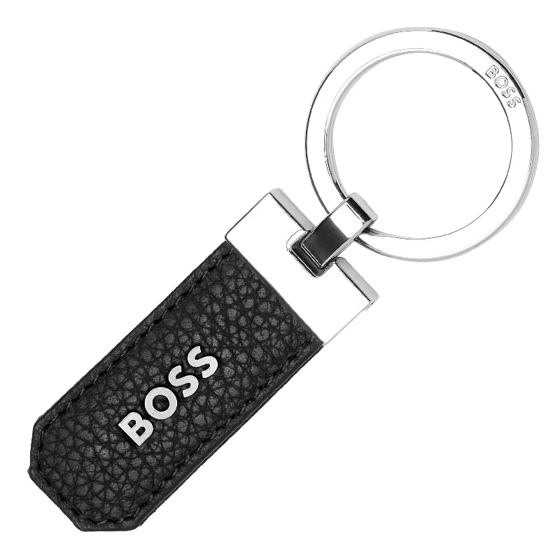 Christmas Holiday Table HUGO BOSS Classic Grained Black Leather Key Ring HAK416A