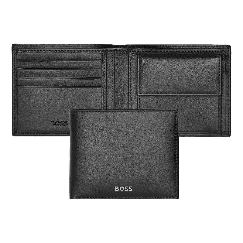 HUGO BOSS Luxury Smooth Black Leather Coin Wallet HLM403A