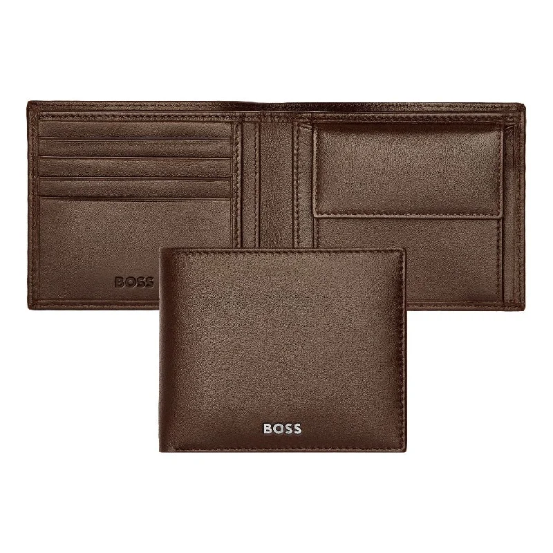 Christmas Santa Arrival HUGO BOSS Luxury Smooth Brown Leather Coin Wallet HLM403Y