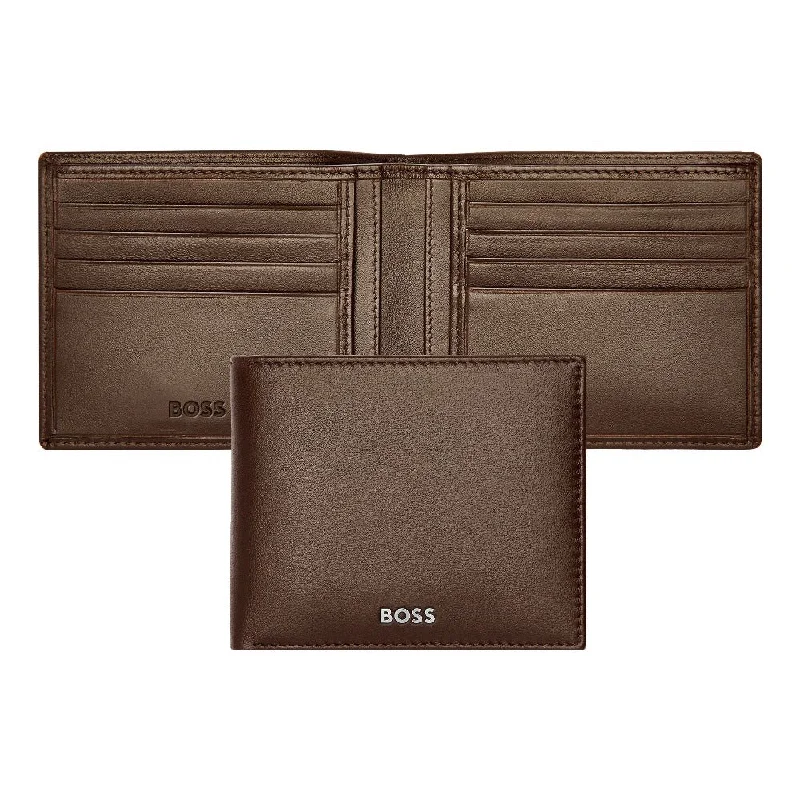 Christmas Holiday Festivities HUGO BOSS Luxury Smooth Brown Leather Slim Wallet HLW403Y