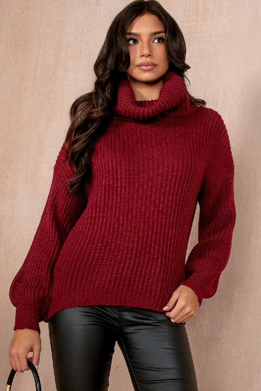 Christmas Garland Designs Inga Burgundy Knit Roll Neck Jumper