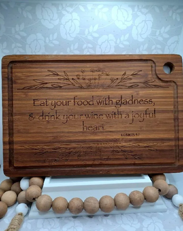 Christmas Holiday Baking Ideas Inspirational Cutting Board - Eat your Food with Gladness, & Drink your Wine with a Joyful Heart Cutting Board