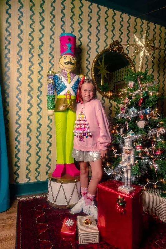 Christmas Warm Glow Kids Light Pink Knit Bon Bons Christmas Tree Sweater