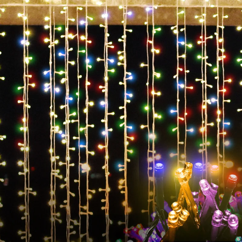 Christmas Cozy Evenings 3M x 3M 300 LED Bulbs Curtain Fairy Lights Indoor Outdoor Xmas Garden Party Decor - Multicolour
