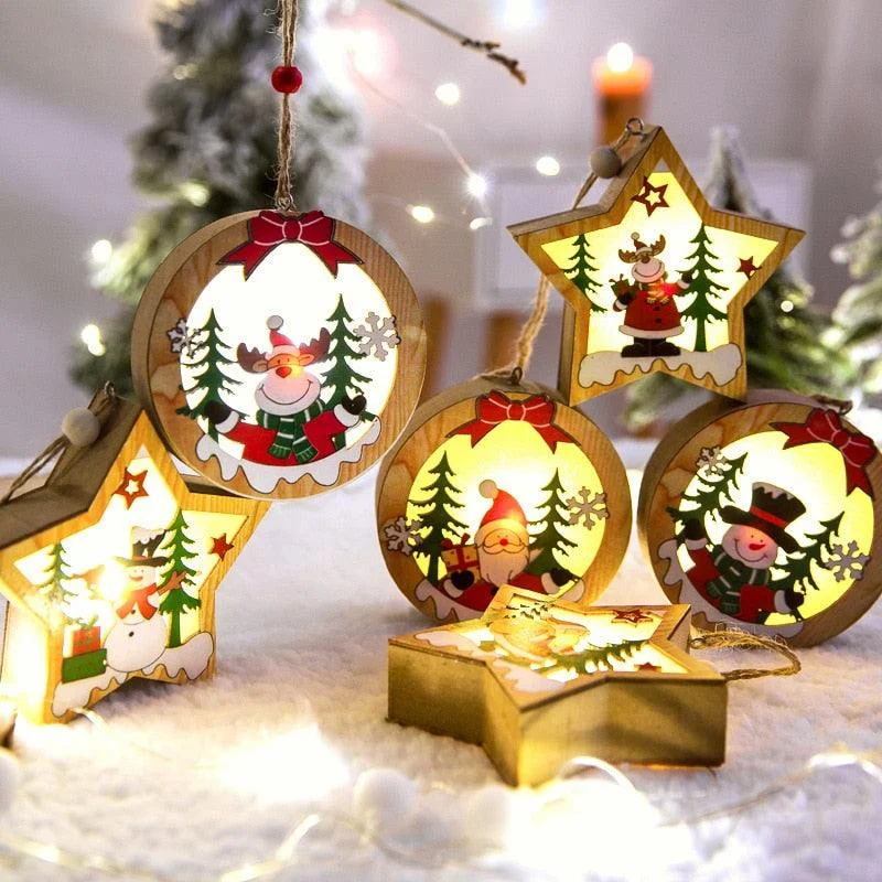 Christmas Gift Boxes LED Light Christmas Tree Ornaments Star Car Wooden Hanging Pendants Christmas Gift Boxes LED Light Christmas Tree Ornaments Star Car Wooden Hanging Pendants