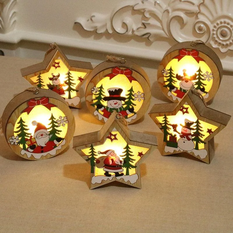 Christmas Holiday Decor Led Light Wood House Christmas Tree Decorations