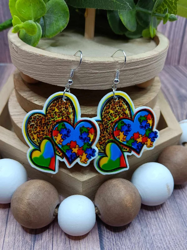 Christmas North Pole Leopard Autism Heart Earrings