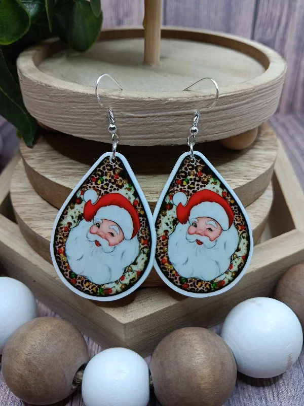 Christmas Winter Wonderland Decor Leopard Santa Christmas Earrings