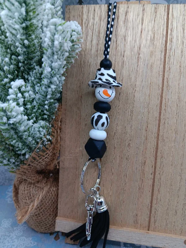Christmas Winter Nights Magic Leopard Snowman Beaded Lanyard