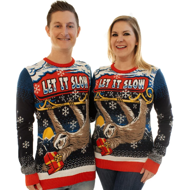 Christmas Winter Wonderland Decor Let It Slow Sloth | Ugly Christmas Sweater For Men & Women | Unisex Sizing
