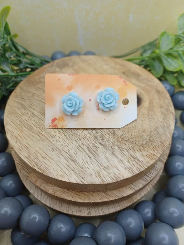 Christmas Cozy Treats Light Blue Rose Earrings
