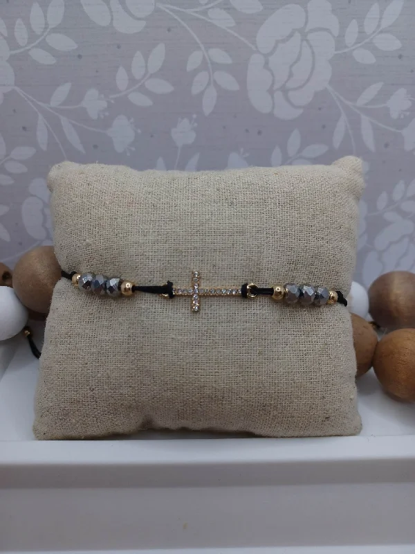 Christmas Winter Nights Magic Light Grey Beaded Cross Bracelet