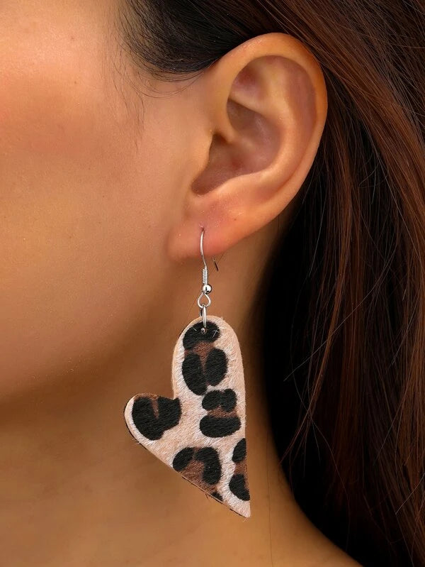 Christmas Santa Surprise Light Tan Leopard Elongated Heart Earrings