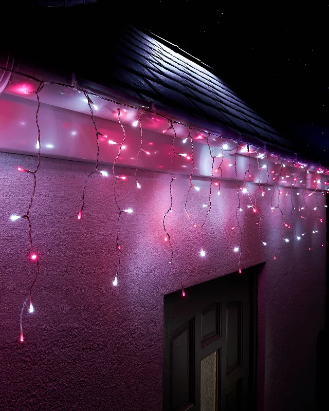 Christmas Outdoor Lights LINK UP LED Icicle Lights, White Cable, Pink / White