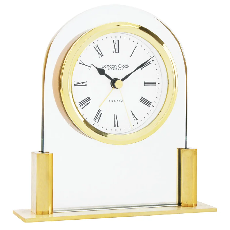 Christmas Snow Covered Trees London Clock Gold Arch Top Mini Mantle Clock 17124