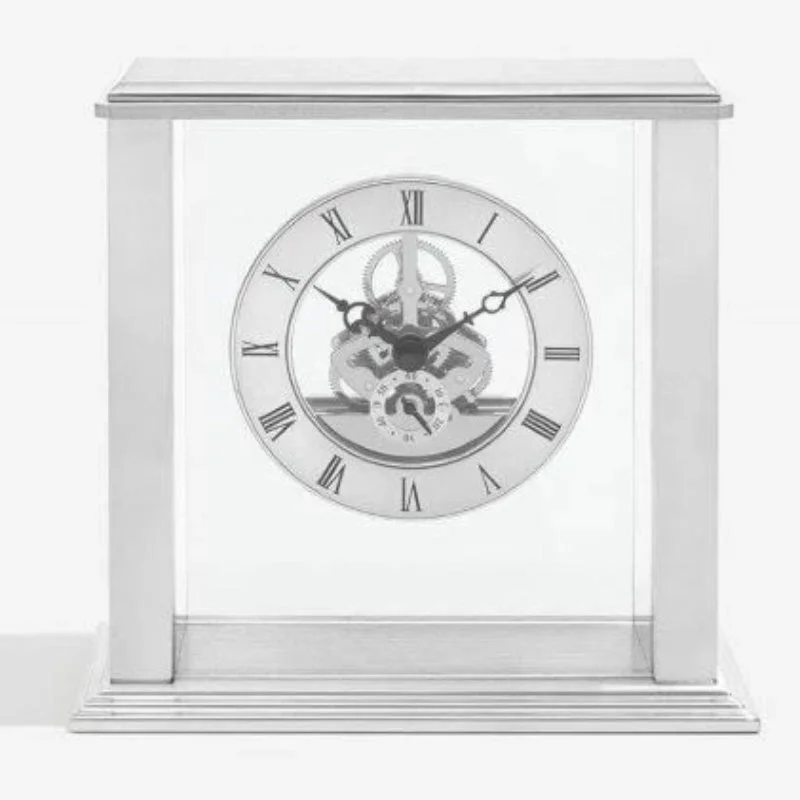 Christmas Winter Joy London Clock Simple Frame Silver Skeleton Mantel 03152