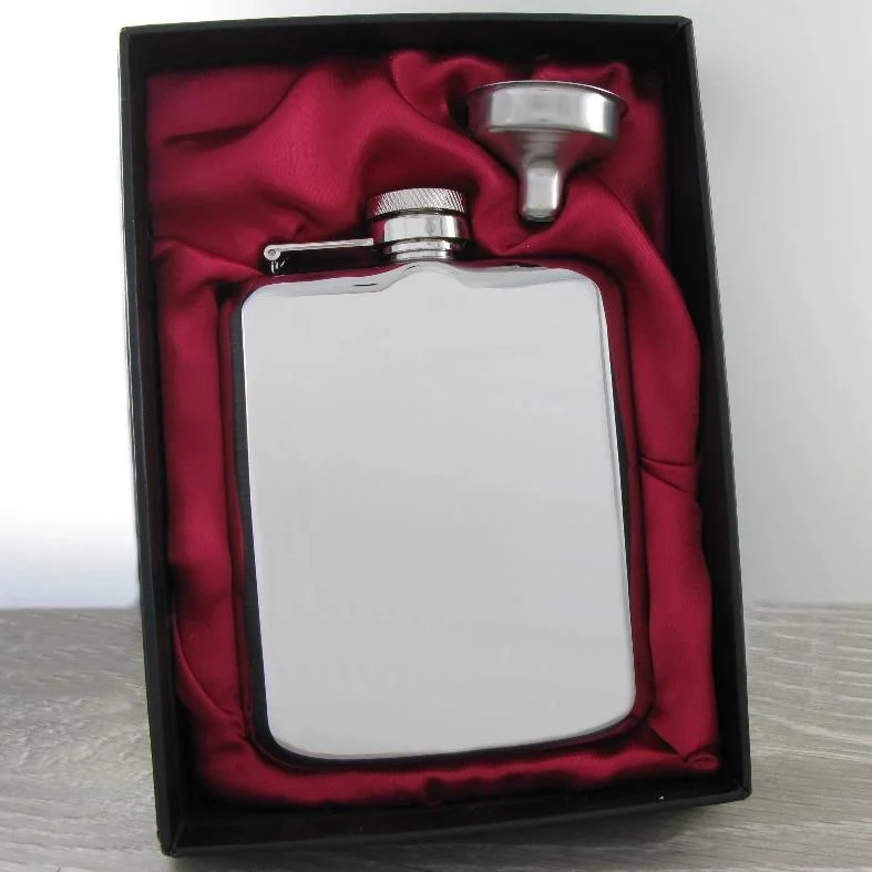 Christmas Holiday Goodies Luxury Hip Flask 6oz Shiny Steel