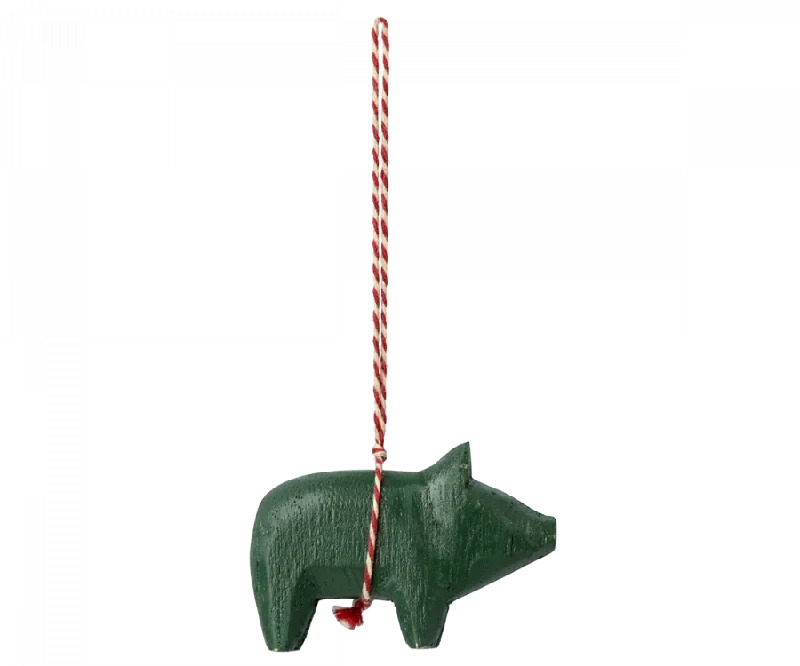 Ornament - Wooden - Pig - Dark Green