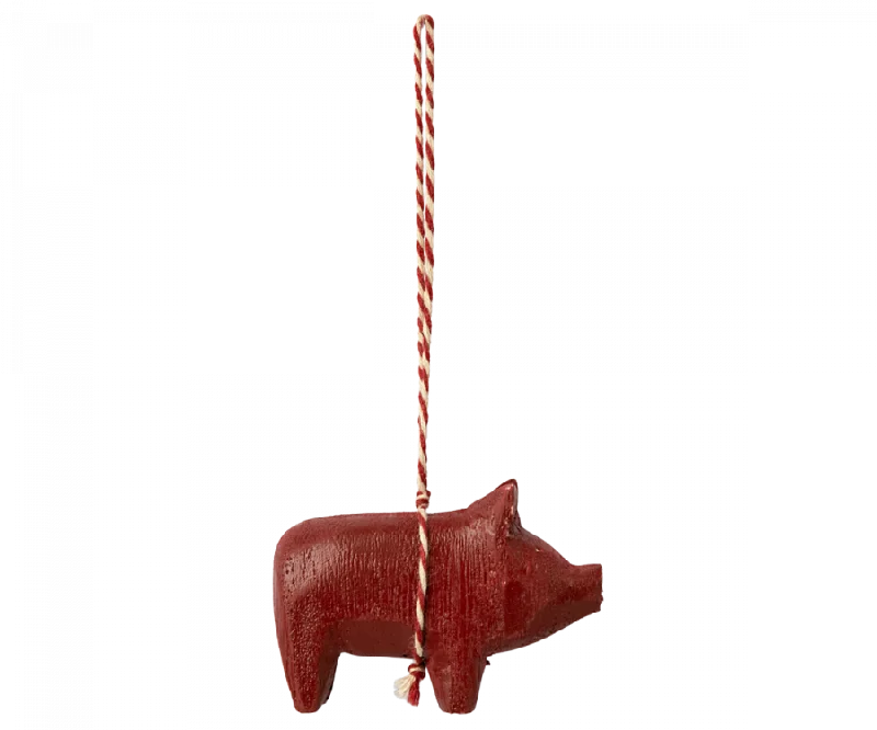 Ornament - Wooden - Pig - Red