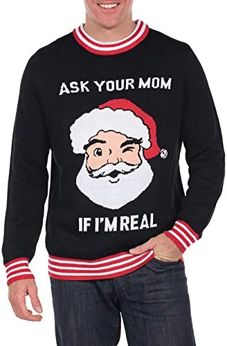 Christmas Gifting Joy Men's Ask Your Mom If I'm Real Ugly Christmas Sweater - Funny Santa Sweater: Small