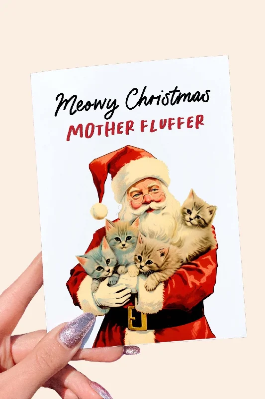 Christmas Snowfall Scene Meowy Christmas Mother Fluffer Greeting Card