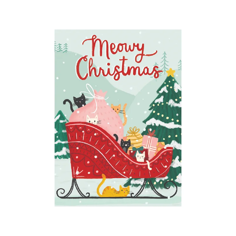Christmas Home Decorations Meowy Christmas Sleigh Christmas Card