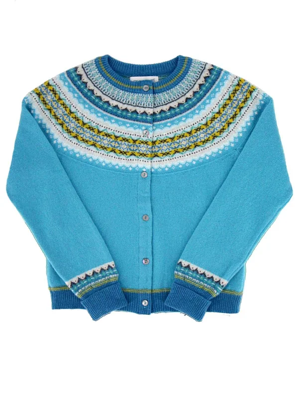 Christmas Reindeer Bells Merino Lambswool Alpine Cardigan in Marine Blue