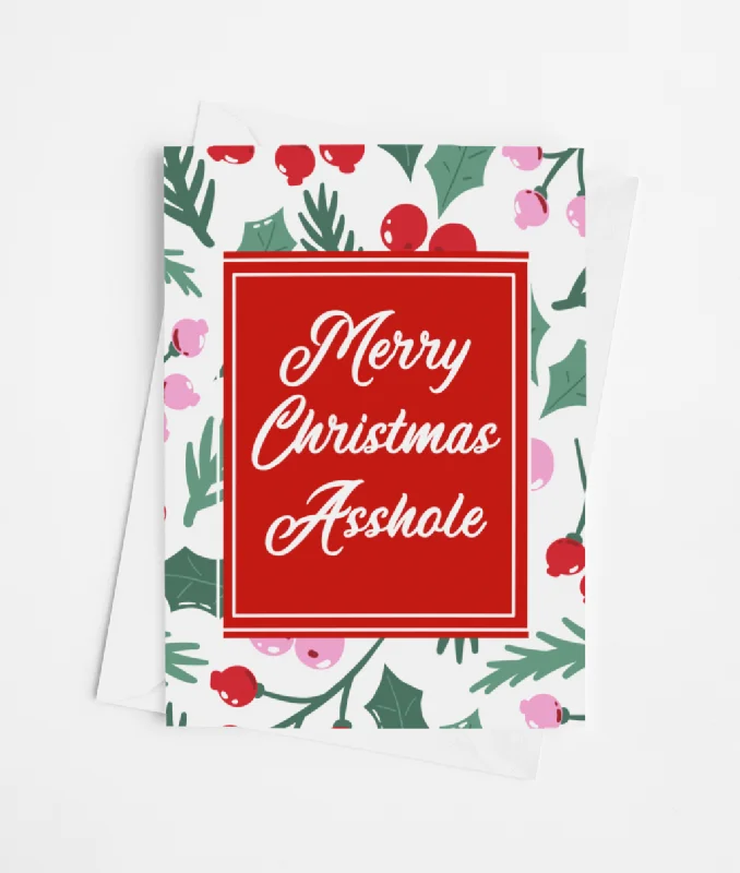 Christmas Red And White Merry Christmas Asshole Card