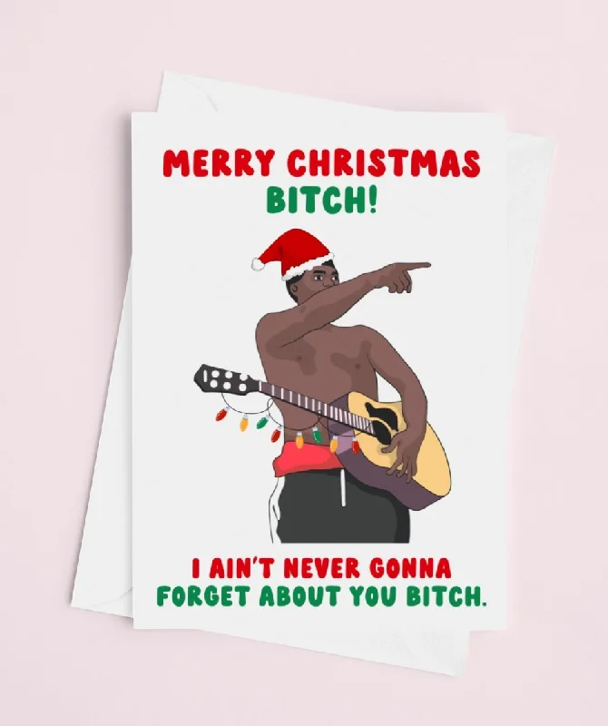 Christmas Garland Designs Merry Christmas Bitch I Ain't Never Gonna Forget About You Bitch Greeting Card