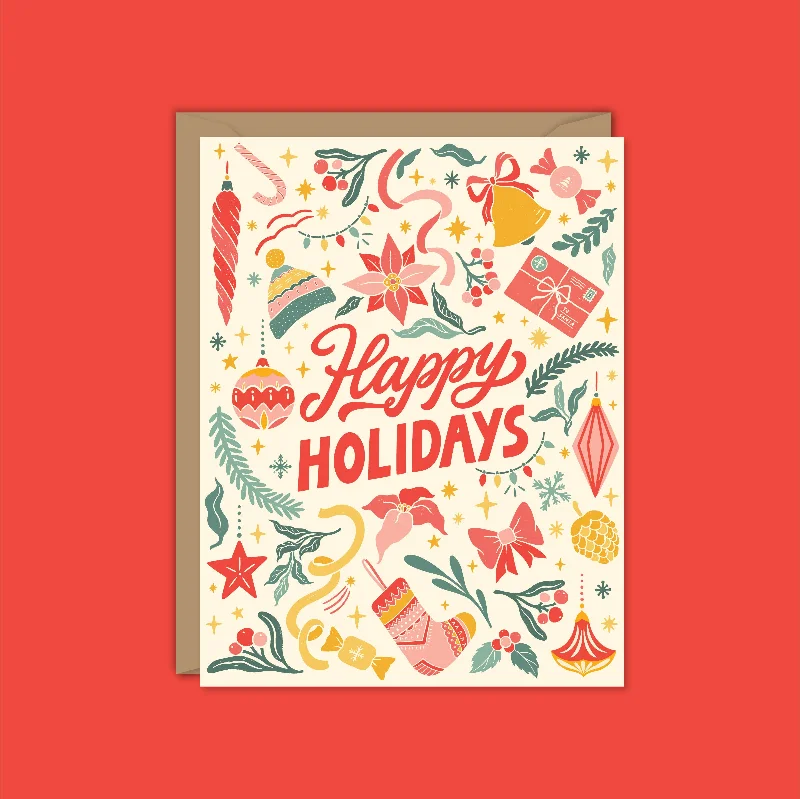 Christmas Toy Workshop Happy Holidays Retro Christmas Card