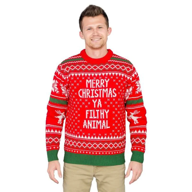 Christmas Fairy Lights Merry Christmas Ya Filthy Animal Snowflake And Reindeer  Sweater