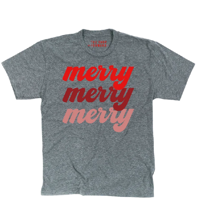 'MERRY MERRY MERRY' Unisex Tee - Grey