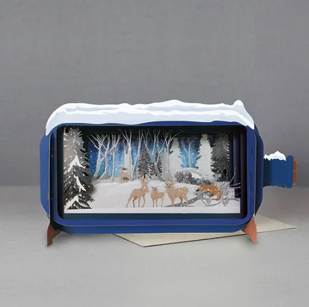 Message in a Bottle - Winter Forest Deer Pop-Up Card