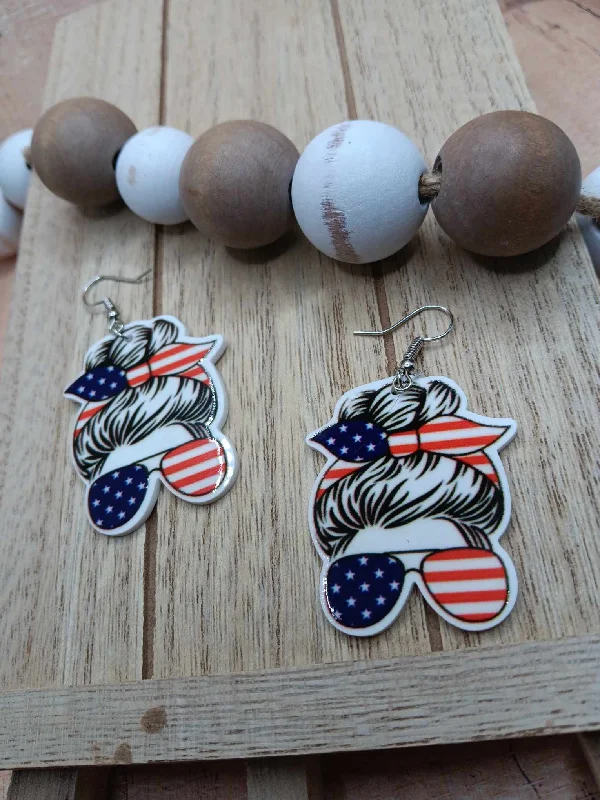 Christmas Classic Traditions Messy Bun Red, White, & Blue Earrings