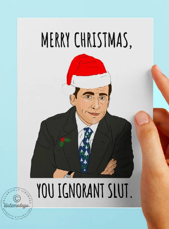 Christmas Twinkling Decorations Michael Christmas Card- Merry Christmas You Ignorant Slut Greeting Card