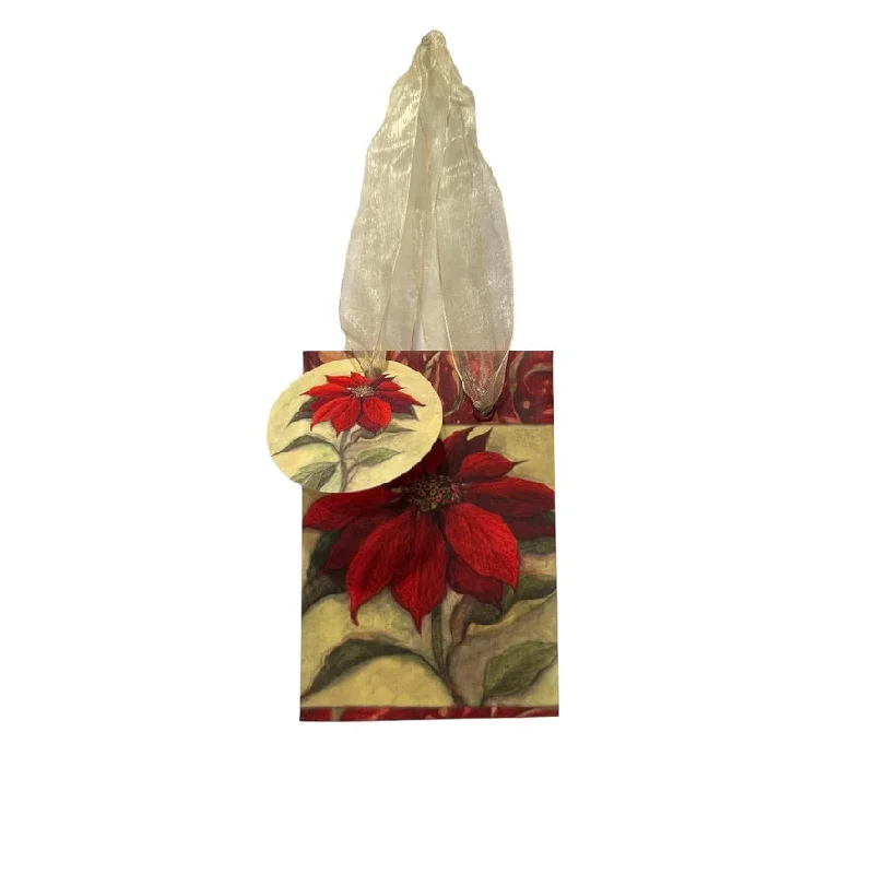 Christmas Village Scene Mini Poinsettia Gift Bag