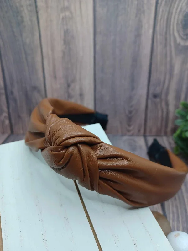 Christmas White Wonderland Mocha Leather Style Top Knot Headband