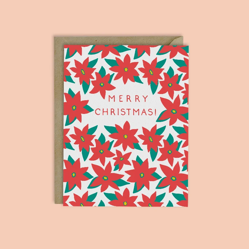 Christmas Classic Traditions MODERN POINSETTIA MERRY CHRISTMAS CARD