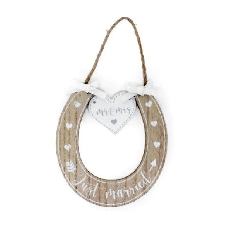 Mr and Mrs Just Married Wooden Horseshoe Decoration