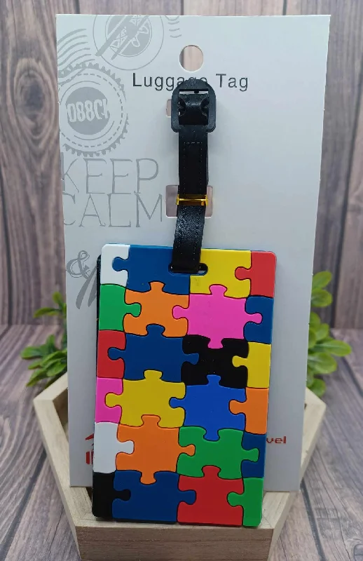 Christmas Twinkling Decorations Multicolored Puzzle Piece Luggage Tag