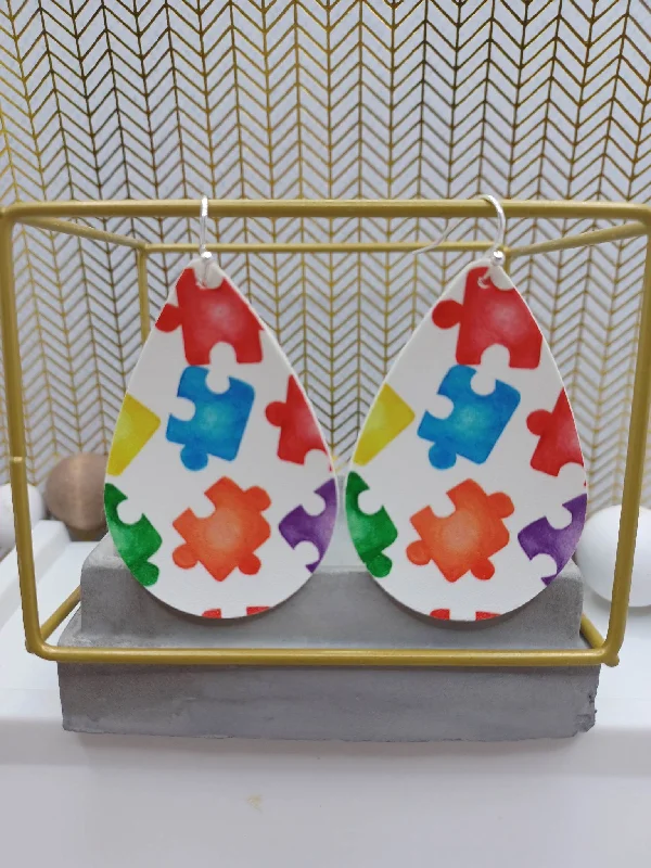 Christmas Snowfall Bliss Multicolored Puzzle Pieces Earrings