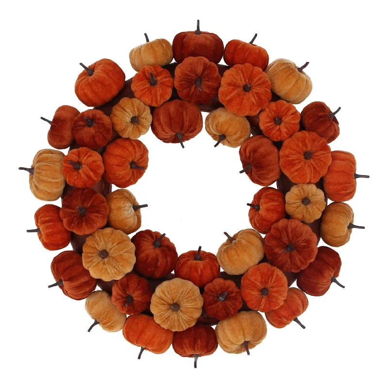 Multicoloured Velvet Pumpkin Halloween Wreath