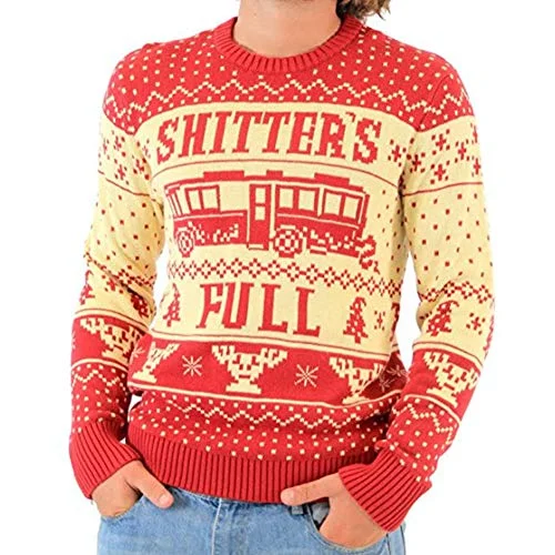 Christmas Wooden Decor National Lampoon Vacation Shitter's Full Ugly Christmas Sweater (Adult Medium) Red, White