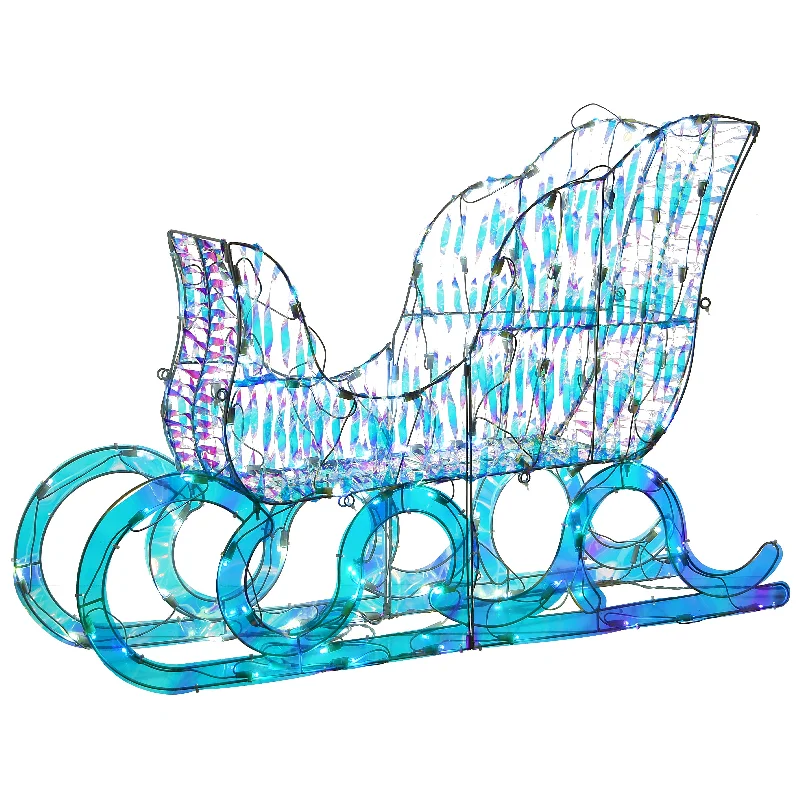 Christmas Snow Covered Trees 26 in. Pre Lit Iridescent Santa Sleigh Decoration, Strung with 105 Cool White LED Lights Christmas Snow Covered Trees 26 in. Pre Lit Iridescent Santa Sleigh Decoration, Strung with 105 Cool White LED Lights