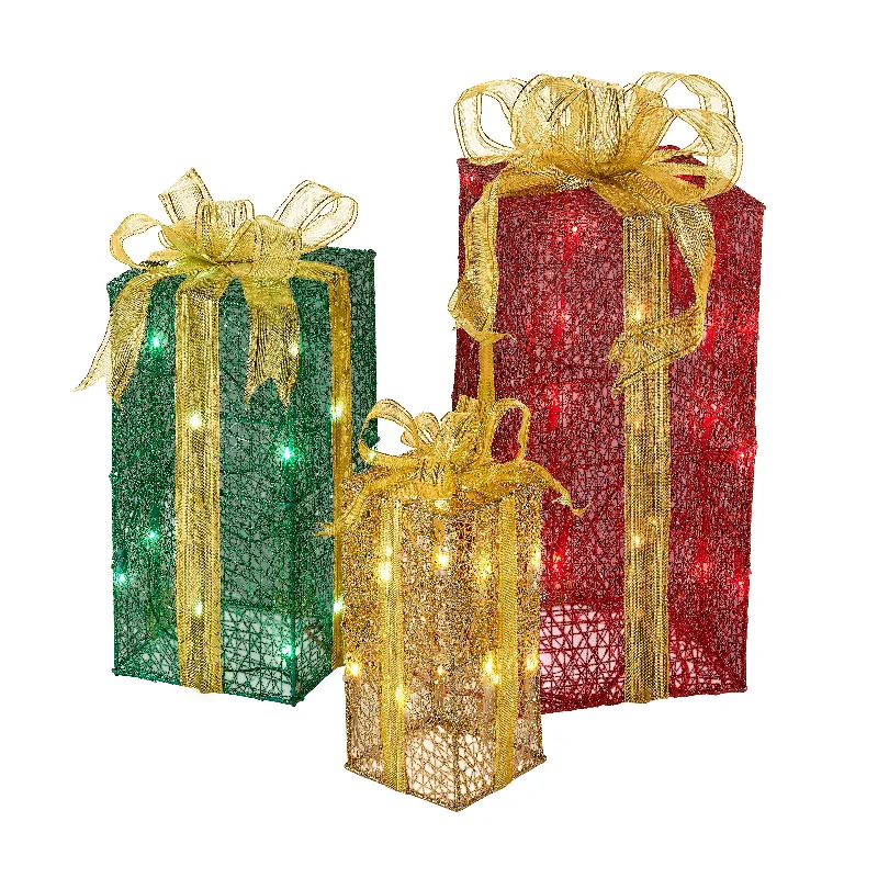 Christmas Magical Scenery Pre-Lit Multicolor Gift Boxes, Set of Three, White Lights Christmas Magical Scenery Pre-Lit Multicolor Gift Boxes, Set of Three, White Lights