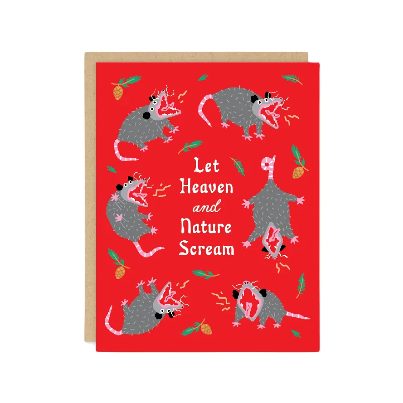 Christmas Red And White Nature Scream Opossum Christmas Card